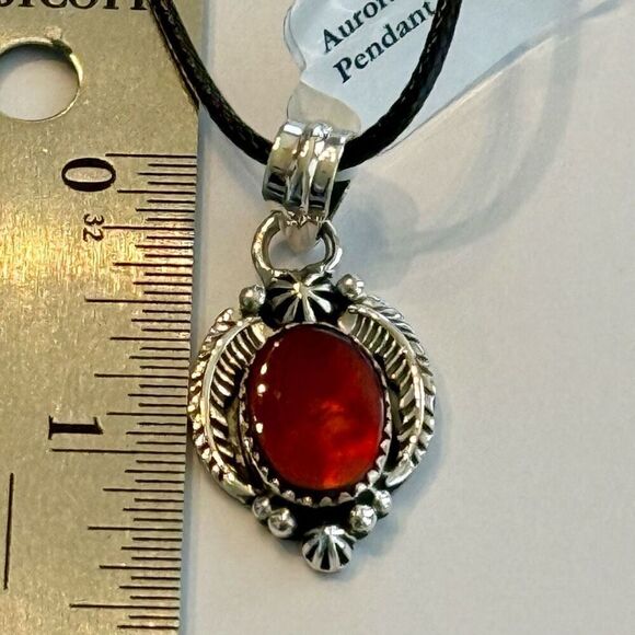 Stunning Aurora Opal Pendant 925 Sterling Silver Feather Southwestern Framed New - Picture 5 of 5